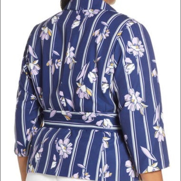 Eloquii Purple Floral Striped stretchy belted blazer Jacket - Picture 3 of 15